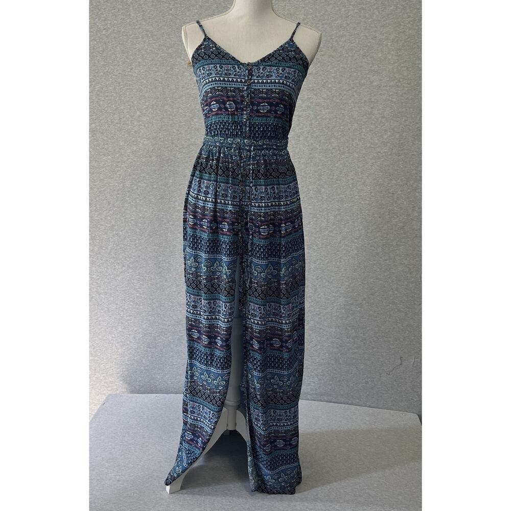 Hollister Maxi Dress Womens Small Boho Floral Button Front High Slit‎ Festival